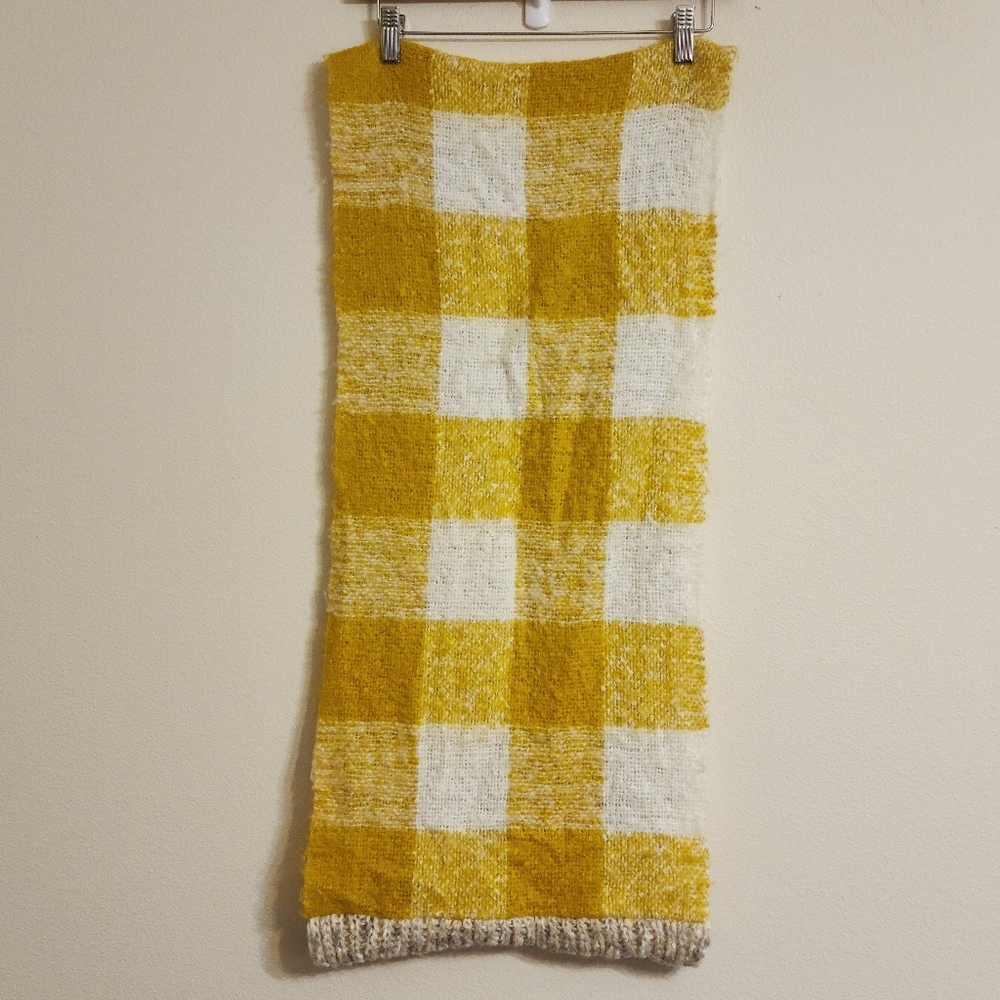 SLEEPING ON SNOW Anthropologie Cream Yellow Plaid Knit Infinity Scarf